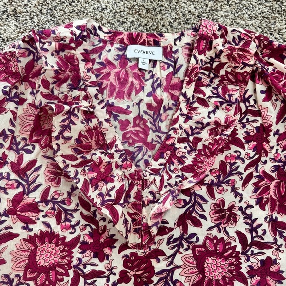 Evereve Allison Joy Floral V-Neck Blouse Top Size Large - Picture 2 of 4
